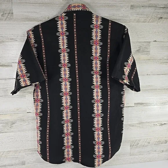 VINTAGE Wrangler Aztec Western Brushpopper Black Pearl Snap Shirt MEN'S MEDIUM.. - Picture 4 of 16